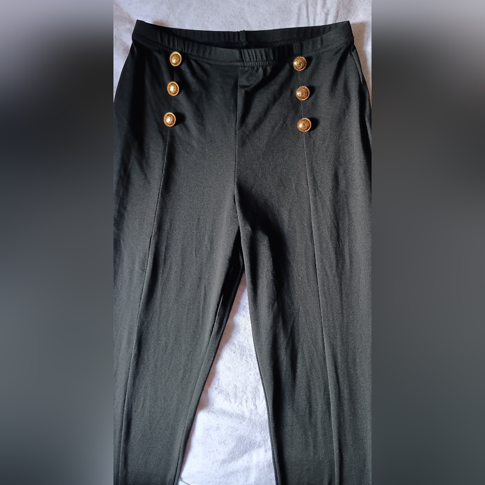 Shein high-rise stylish black and gold button pants